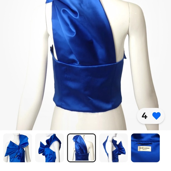 YVES SAINT LAURENT- 2016 blue Satin One Shoulder Top, Size 38/6 - Picture 3 of 5